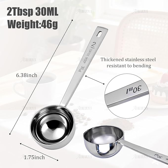 AUEAR, 5 Pack Coffee Measuring Scoop 304 Stainless Steel Spoon 1 Tablespoon - Image 2