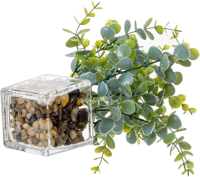 MyGift Artificial Rosemary Eucalyptus and Boxwood Plants Potted in Clear Glass - Image 7