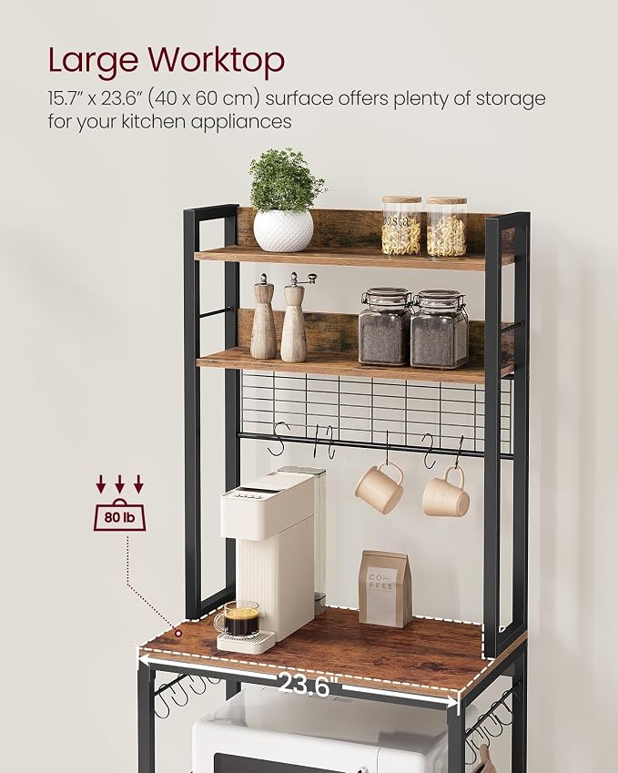 VASAGLE Bakers Rack with Power Outlet, Microwave Stand, Kitchen Tall Utility - Image 6