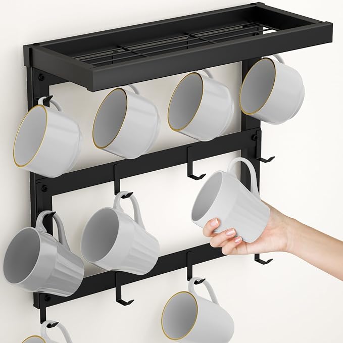 Coffee Mug Rack Wall Mounted, Rustic Metal Mug Holder Organizer - Image 6