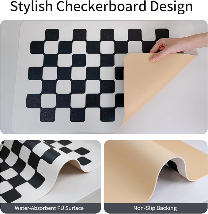 Checkered Drying Mat 24''x16'' Absorbent Pet Feeding Pad Large Coffee Bar - Image 4