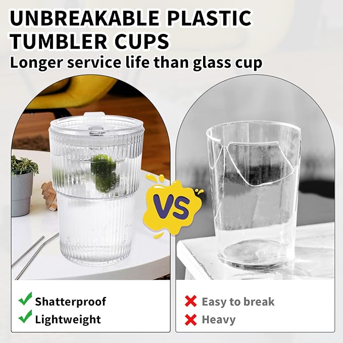 Iced Coffee Cups with Lids and Straws Set of 2, 16 Oz Unbreakable Plastic - Image 4