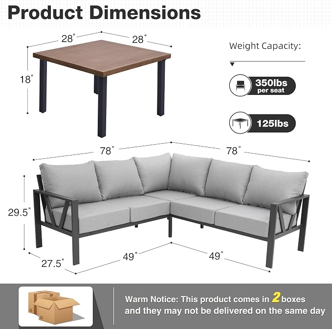 Outdoor Furniture Set, 6 Pieces Outdoor Couch Sectional, L Shaped Metal Patio - Image 3