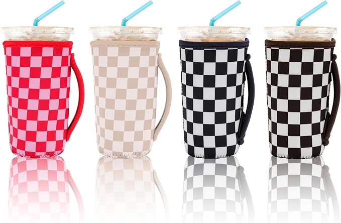 4 Pack Iced Coffee Sleeve, reusable Neoprene Cup Sleeves Suitable by KJQJLY