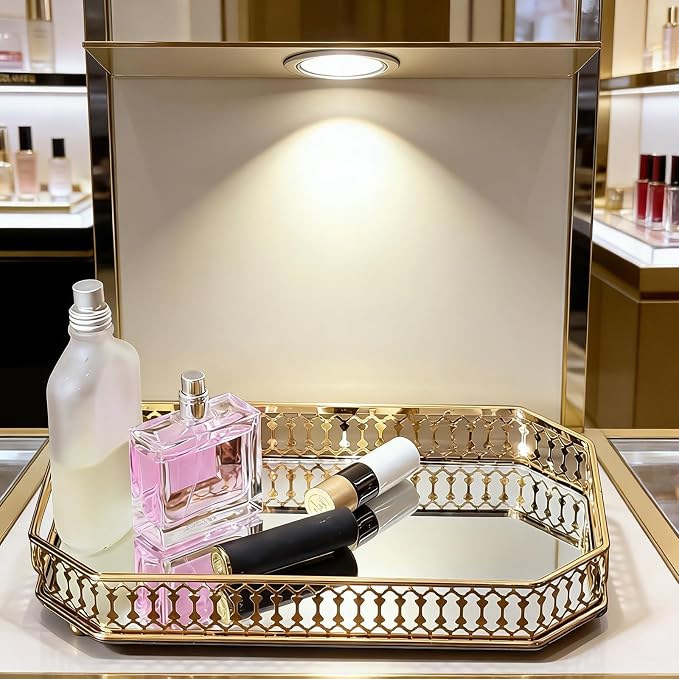 Glass and Gold Rectangular Tray Dinner Plate Perfume and Vanity Tray Decorative - Image 8