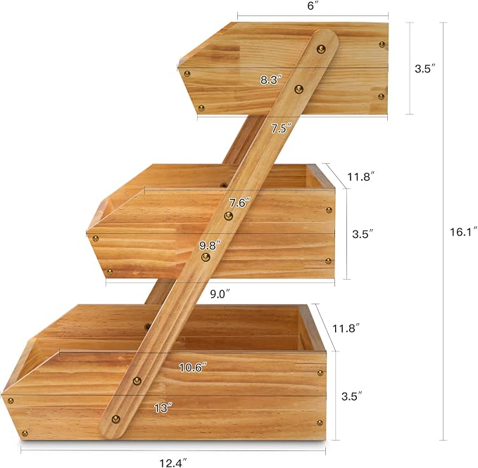 G.a HOMEFAVOR Wooden 3 Tier Fruit Basket, Pine Wood, Self-assembly - Image 2