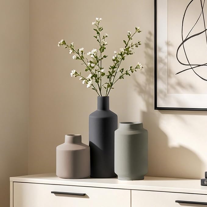 Ceramic Vase Set of 3, Modern Farmhouse Boho Table Centerpiece Vases, Small - Image 6