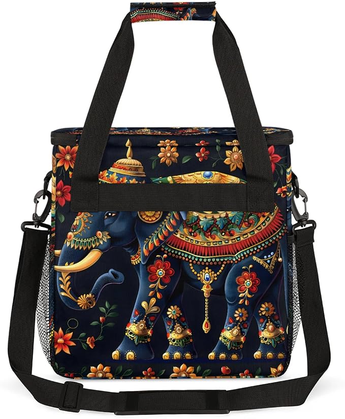 Elephant Bohemian Floral Coffee Maker Carring Bag, Large Insulated Storage - Image 5