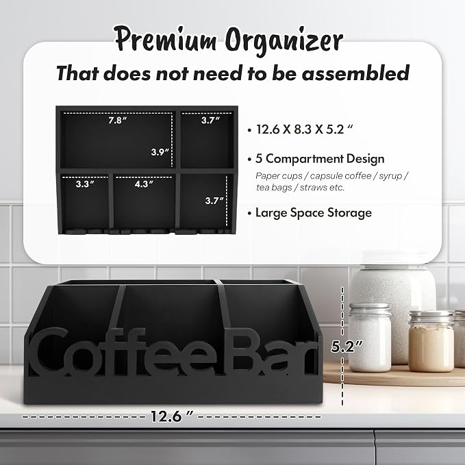 Coffee Bar Organizer Countertop, Wood Tea & Coffee Pod Station Caddy, Coffee - Image 4
