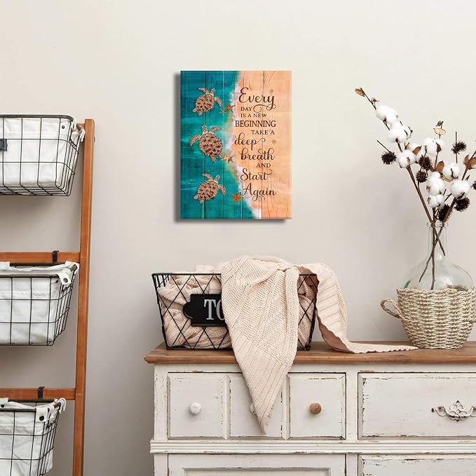 Sea Turtle Wall Art Teal Bathroom Decor Farmhouse Coastal Room Decor - Image 6
