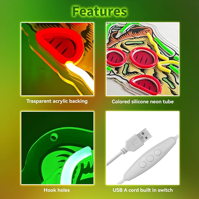 Pizza Neon Sign for Wall Decor Dimmable Pizza LED Neon Light USB Powered LED - Image 4