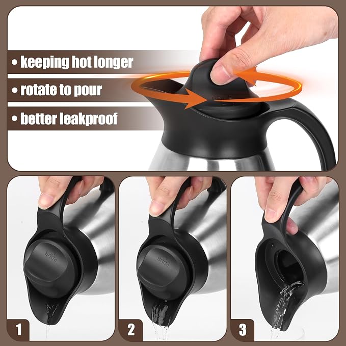 ShineMe 102Oz Coffee Carafes for Keeping Hot, Double Walled Vacuum Stainless - Image 3