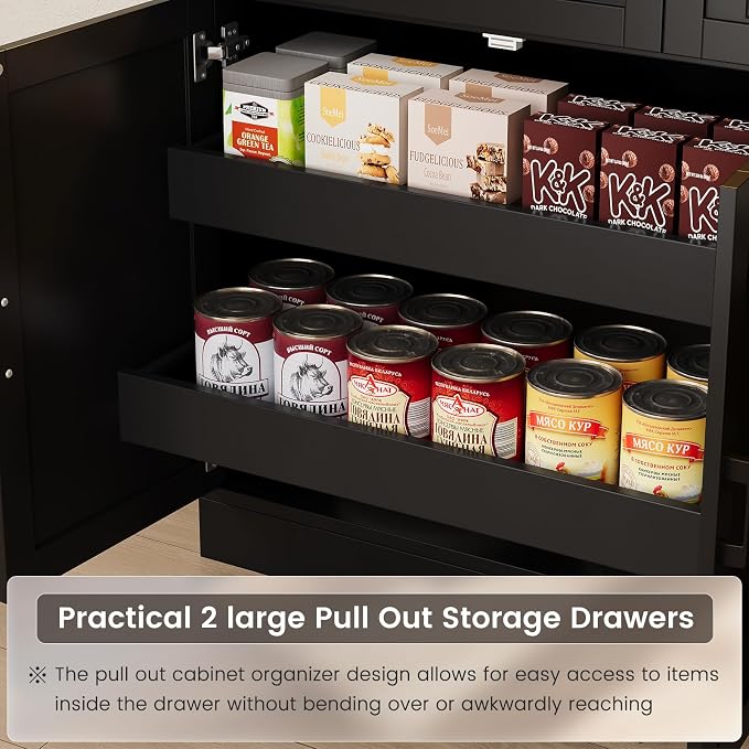 ELYKEN 71" Pantry Cabinet with Charging Station & LED Lights, Tall Kitchen - Image 7