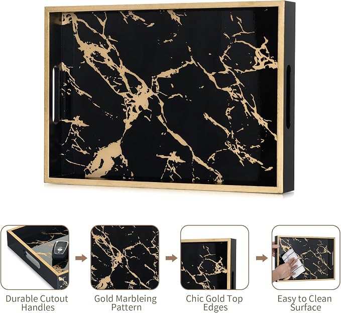 Hanobe Decorative Serving Tray Black: Imitation Marble Coffee Table Tray Decor - Image 6