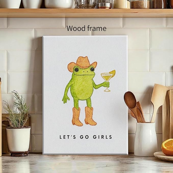 Wrapped Framed Funny Western Cowboy Frog Wall Art 08x10 inch Rustic Farmhouse - Image 3