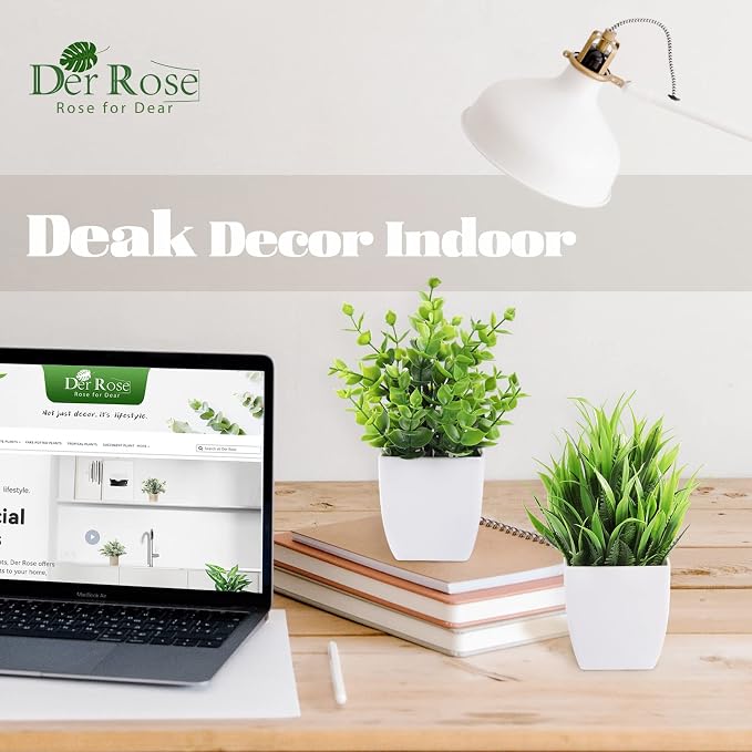 Der Rose 2 Pack Small Fake Plants Mini Artificial Potted Plants - Image 5