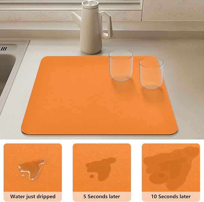 Safety Orange Dish Drying Mat for Kitchen Counter No-slip Rubber Bottom Dish - Image 4