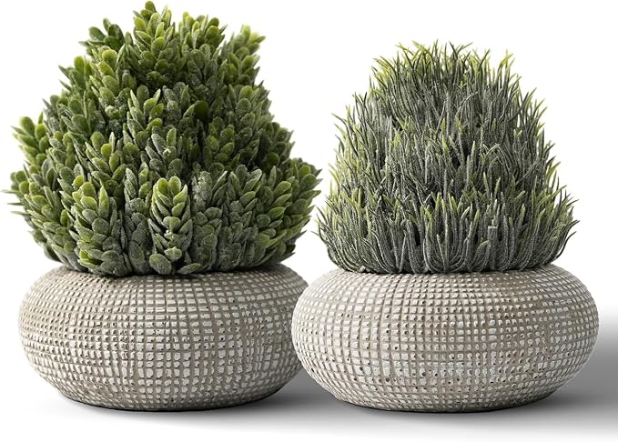 2 Pack Small Fake Plants in Cement Planter by Decorateyouridealhomewithease
