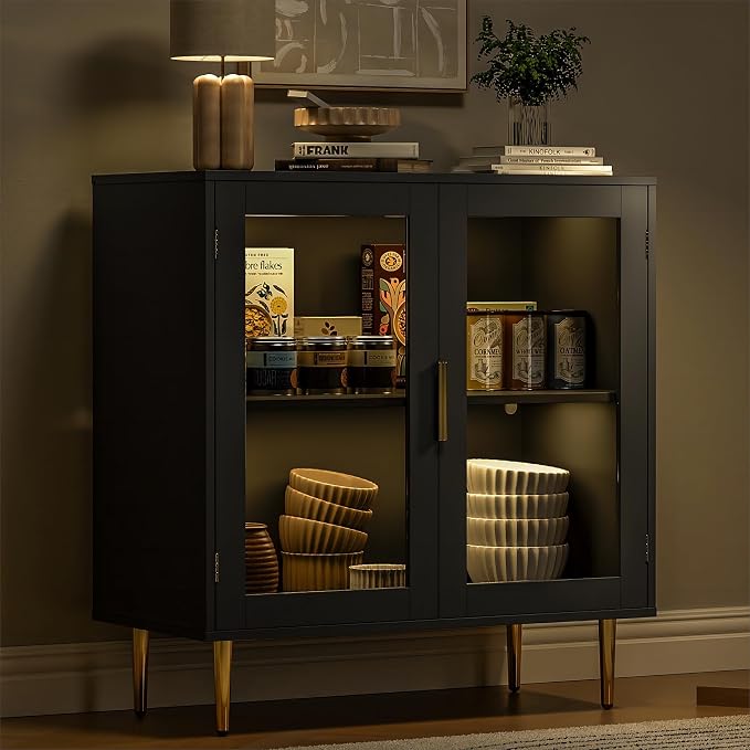 Housoul Buffet Cabinet with LED Lights, Coffee Bar with Shelf, Coffee Bar - Image 6