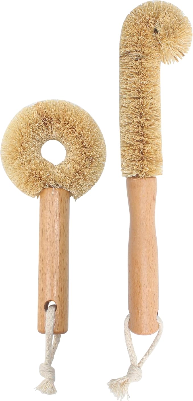 2PCS Coconut Brush Fiber Bottle Wooden Cleaning Brush, Scrub Head by Marsrut