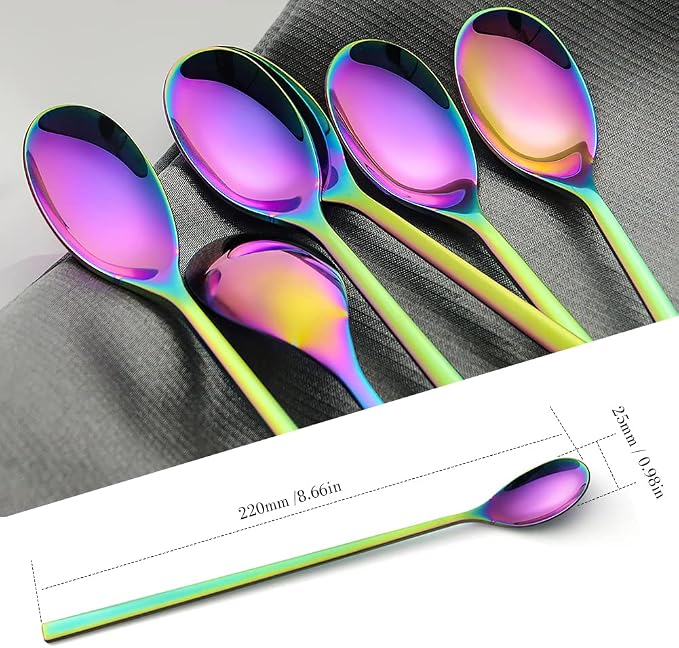 Long Handle Spoon, Rainbow Ice Tea Spoon, AOOSY 9-inch Premium 18/10 Stainless - Image 2