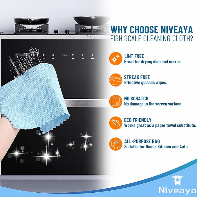 Niveaya 24 Pcs Fish Scale Streak Free Miracle Cleaning Cloth Easy Clean - Image 4