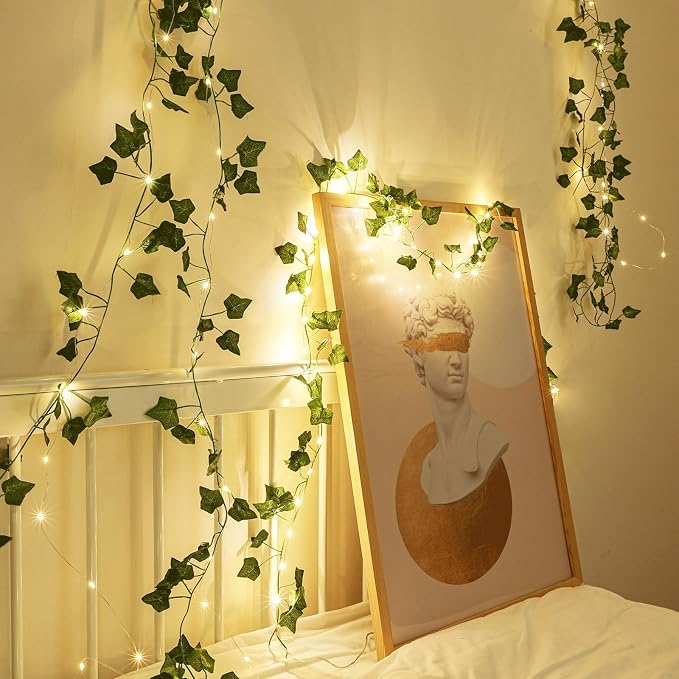 Vine with Fairy Lights, 2 Pack 40LEDs Vine Lights Green Ivy Vines String Lights - Image 5