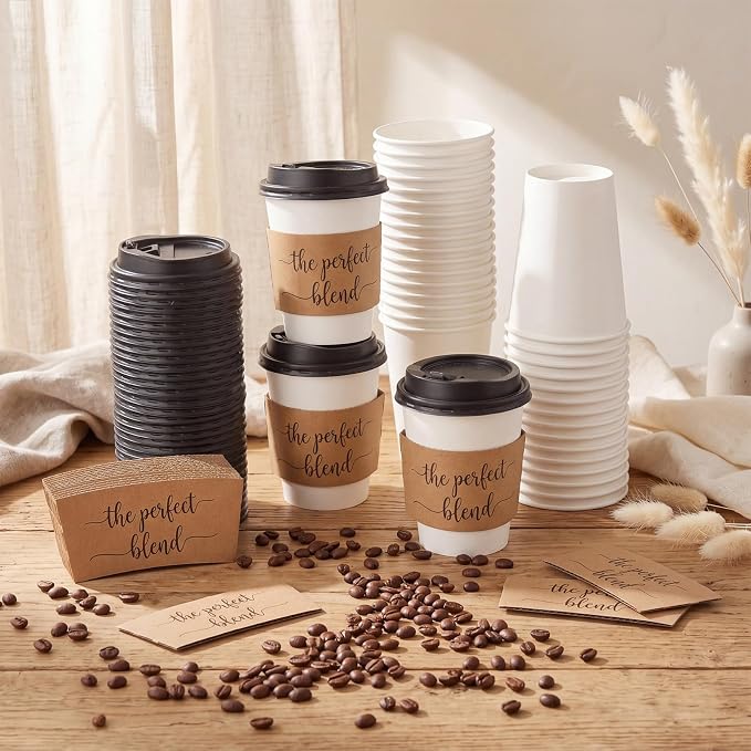Jingmore 50 Sets 12 oz Wedding Coffee Paper Cup Sets The Perfect Blend - Image 4