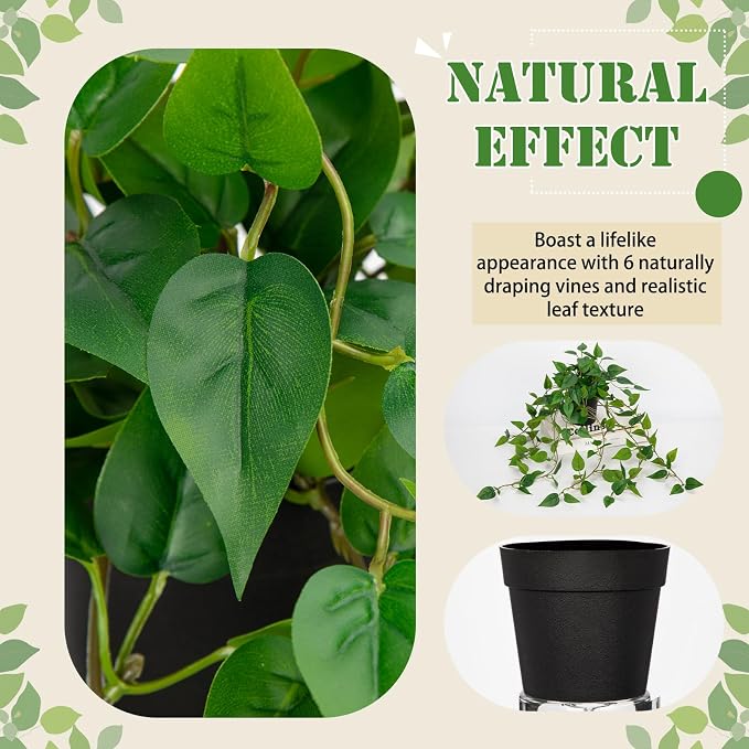 2 Pack Fake Hanging Plants for Shelf in Back Pot, Small Artificial Hanging Ivy - Image 3
