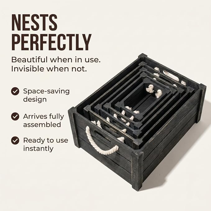 Set of 5 Rustic Nested Wooden Crates - Image 9