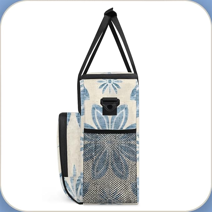 Ethnic Blue Flower Coffee Maker Carring Bag, Large Insulated Storage Organizer - Image 4