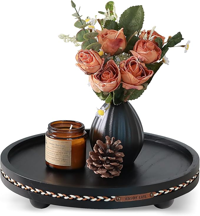 Farmhouse Decorative Round Tray, 11.81 Inch, Versatile Centerpiece Tray by Unknown