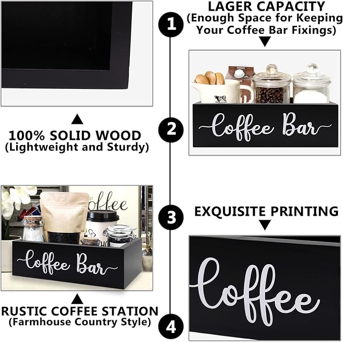 Coffee Station Organizer Coffee Bar Wood Countertop Accessories - Image 3