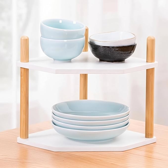 2-Tier Expandable Bamboo Corner Shelf by WooFawn