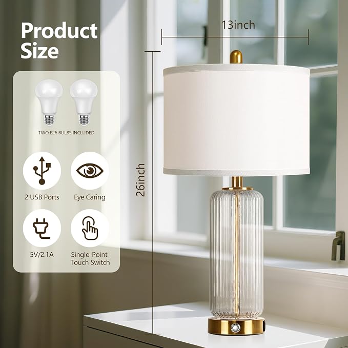 Table Lamps Set of 2 with Touch Control, 3-Way Dimmable Nightstand Lamp with - Image 4