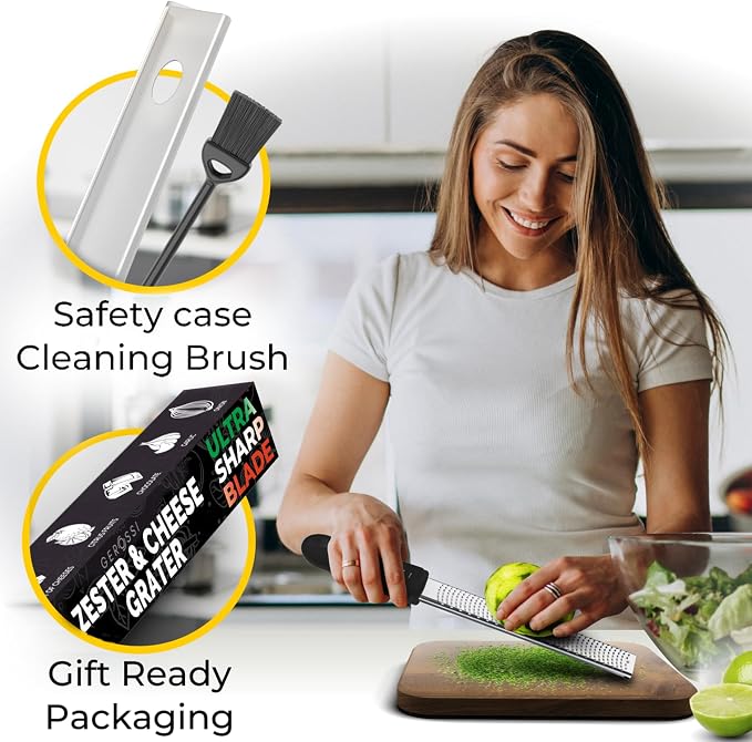Stainless Steel Cheese Grater & Lemon Zester w/Extra Sharp Blade - Image 2