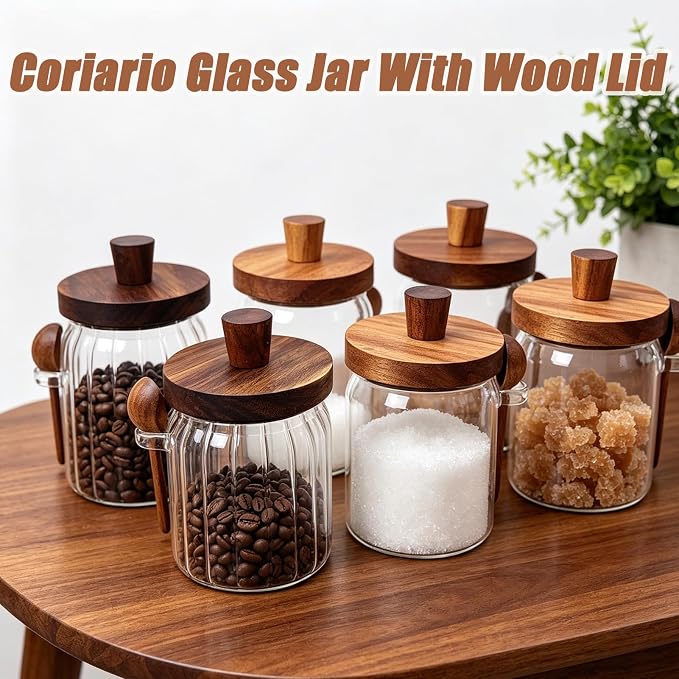 Coriario Glass Jar with Lid and Spoon 13&20&30 OZ Coffee Tea Sugar Canister Set - Image 6