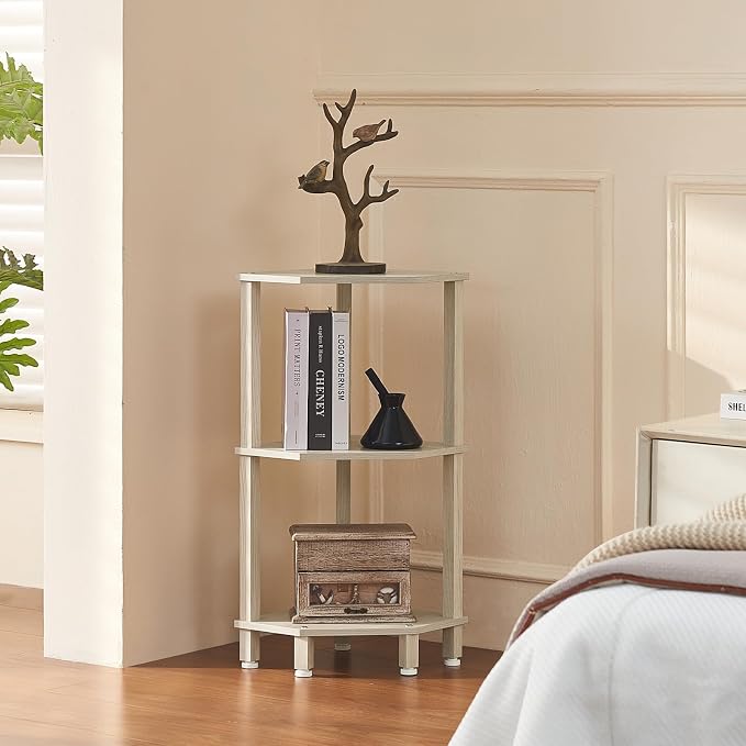 YUFAM 3-Tier Corner Shelf with Sturdy 5-Leg Base, Wooden Corner Bookshelf - Image 9