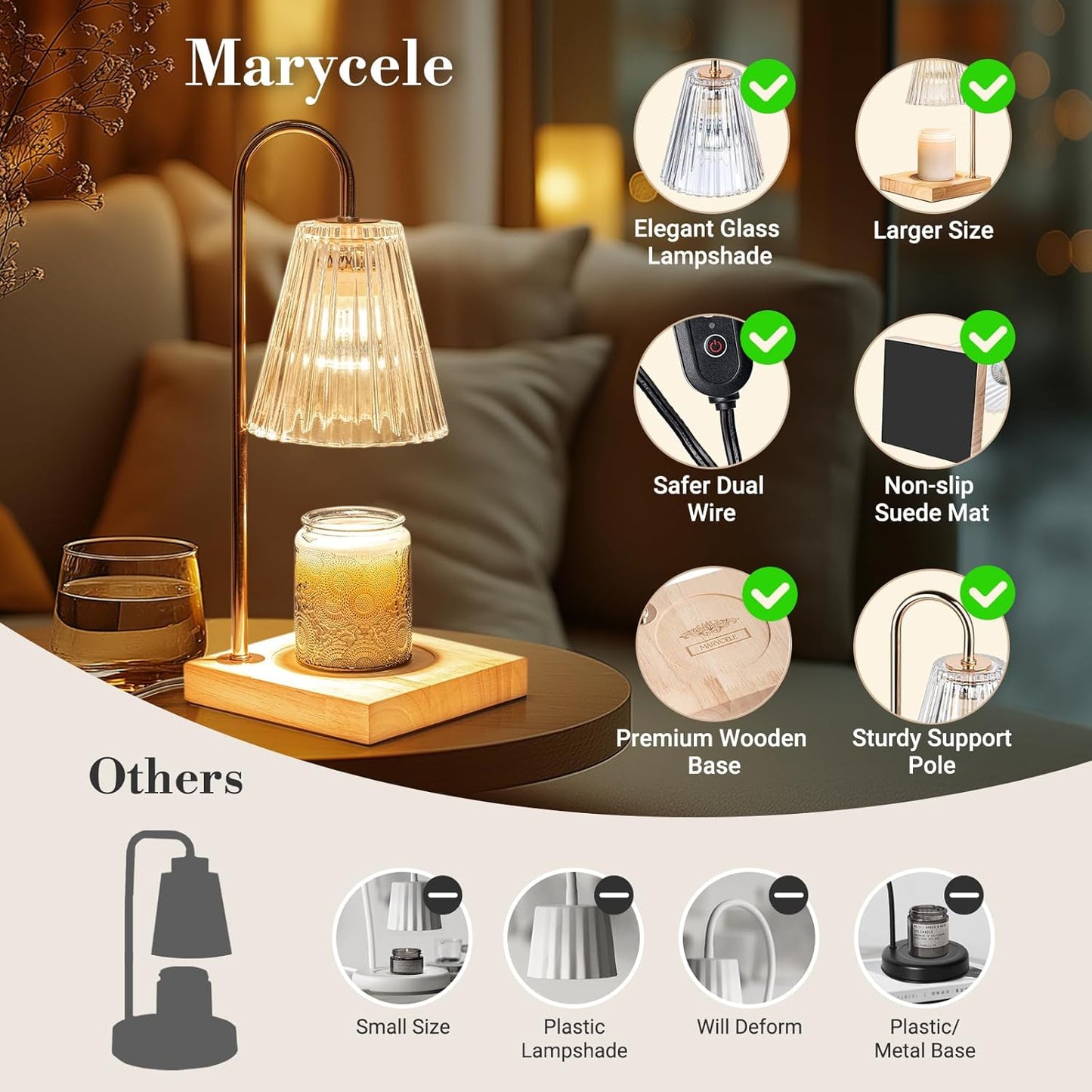 Candle Warmer Lamp with Timer, Vintage Amber Nightstand Candle Warming Lamp for Home Room Decor, Dimmable Wax Warmer for Jar Candles, Wedding Registry Gifts for Women Couples 2025