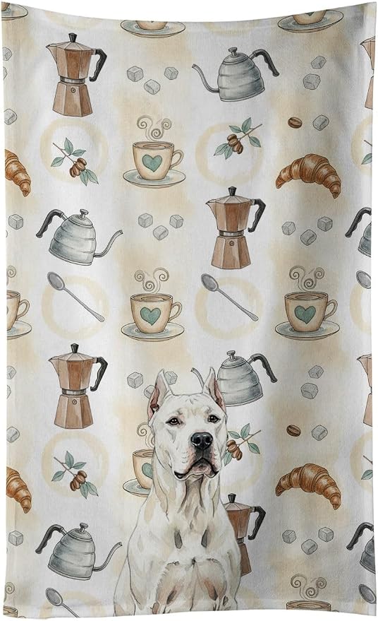Caroline's Treasures Dogo Argentino Coffee Bar Kitchen Towel Velour Plush Front by CarolinesTreasures