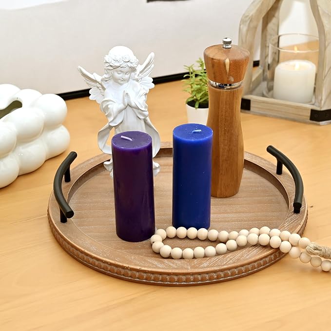 SwallowLiving Brown Wooden Beaded Serving Tray - Image 3