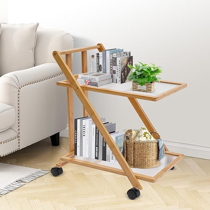 2-Tier Foldable Rolling Coffee Bar Cart Home Utility Cart Storage Organizer - Image 3