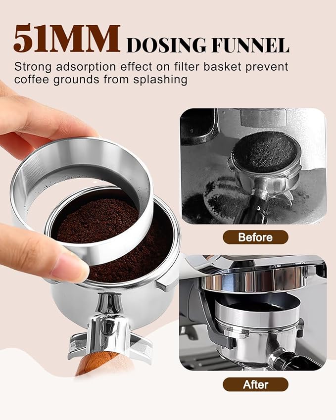 Espresso Accessories Kit, 53mm Espresso Tampera and Dosing Funnel Set, WDT Tool - Image 2