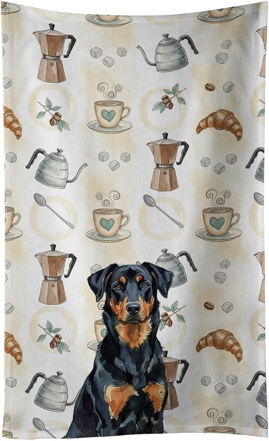 Caroline's Treasures Beauceron Coffee Bar Kitchen Towel Velour Plush Front and by CarolinesTreasures