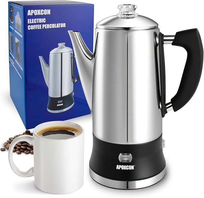 APOXCON Electric Coffee Percolator Stainless Steel Coffee Maker by APOXCON