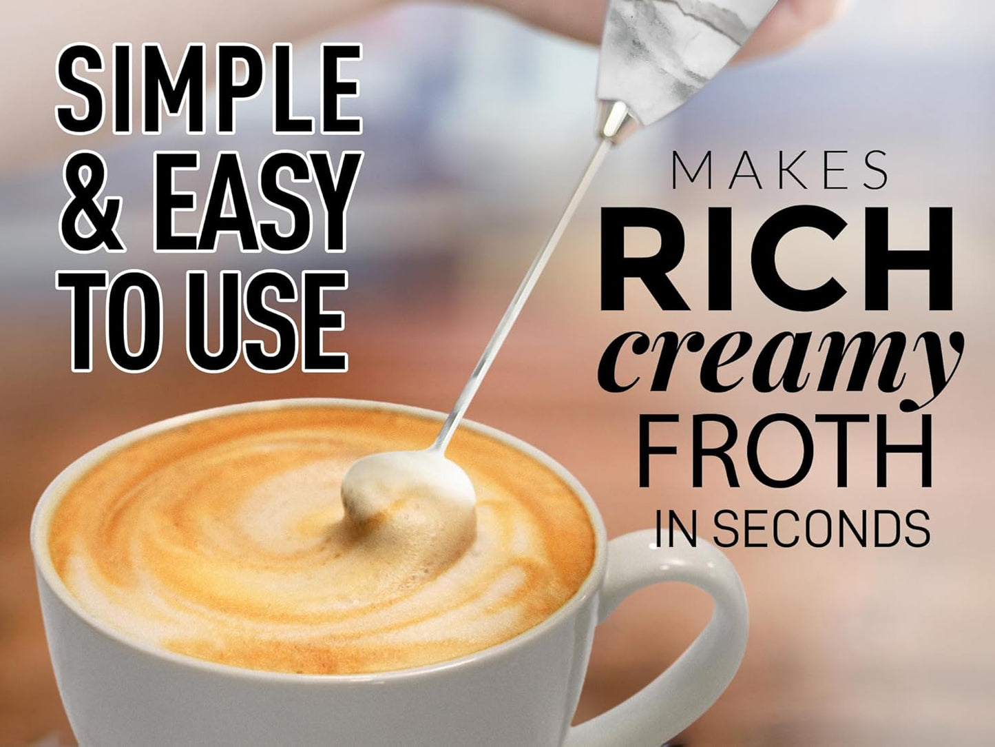 Zulay Powerful Milk Frother With Upgraded Titanium Motor - Handheld Electric Whisk for Coffee, Latte, Matcha - Mini Mixer and Blender for Frappe - No Stand - Quartz