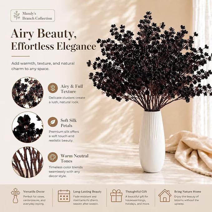 Mandy's 6 Bundles Artificial Black Baby’s Breath Flowers | 18.5 Inch Silk - Image 2