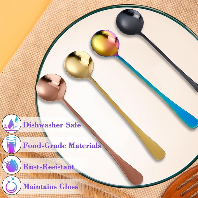 8 Pieces Iced Tea Spoons, 7.3 Inch Long Handle Ice Cream Spoon, Stainless Steel - Image 4