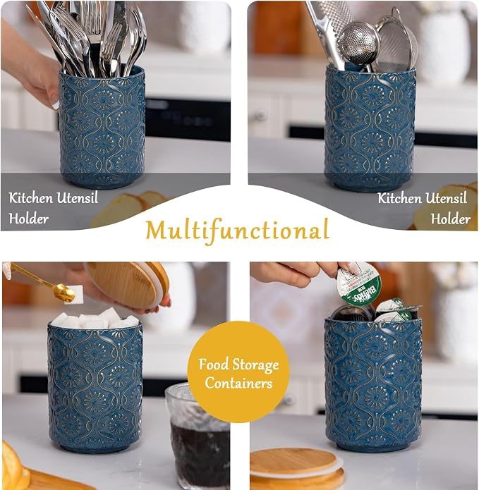 TEATALK Embossed Ceramic Canister, Stylish Airtight Storage - Image 4