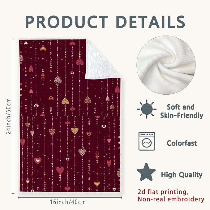 Hearts Kitchen Towels Set of 4, Romantic Modern Strings Dots Valentine's Day - Image 2